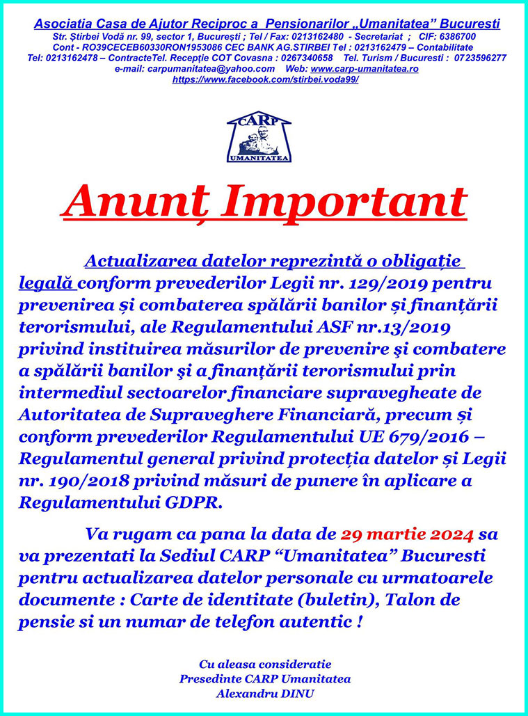 Actualizare date CARP 2024